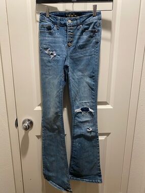 Indigo Rein Distressed Flare Jeans